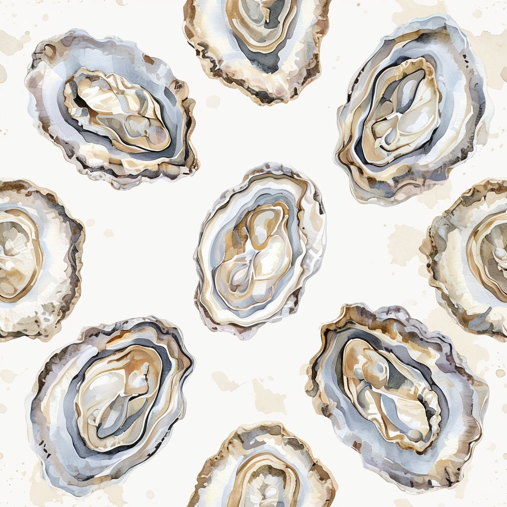 Elegant Watercolor Oyster Symmetrical Seamless Pattern Design