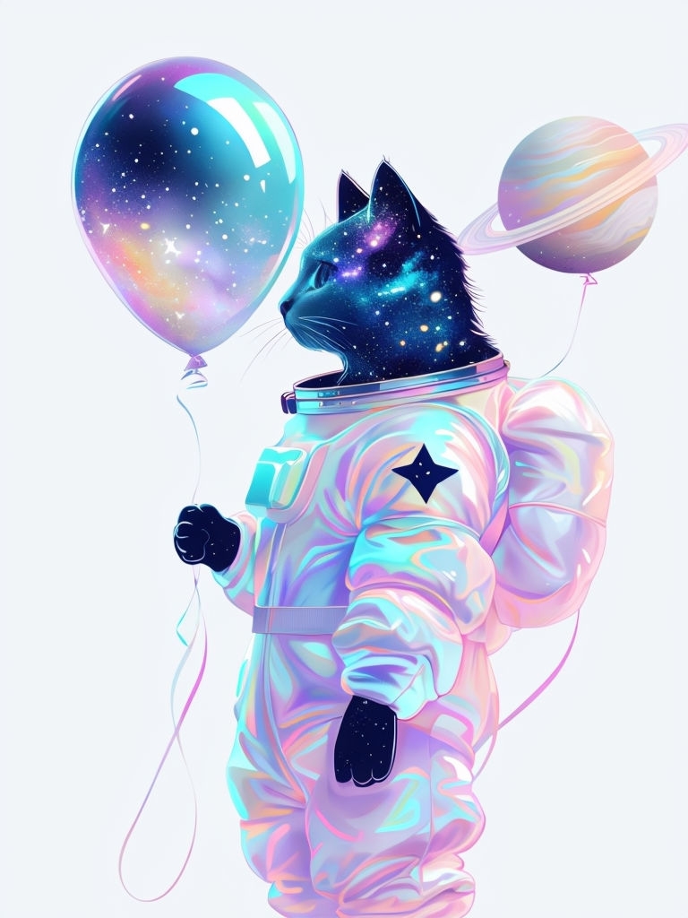 Whimsical Cat Astronaut in Pastel Spacesuit Art