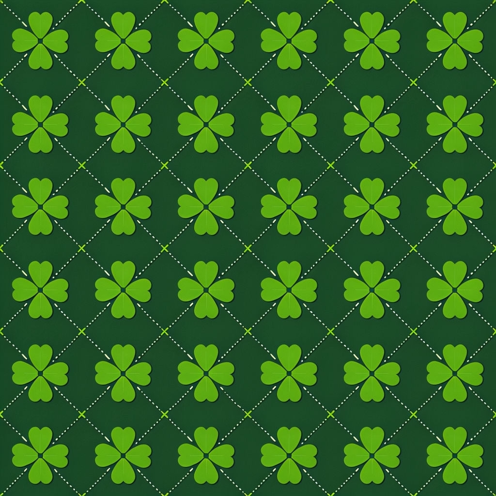 Lime Green Four-Leaf Clovers on Forest Green Pattern Seamless Patterns