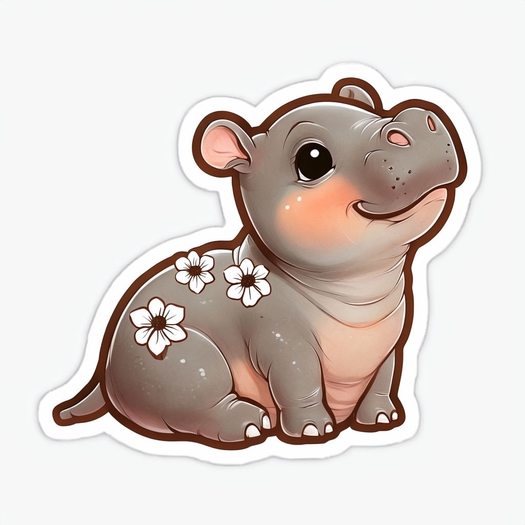 Cute Cartoon 'Moo Deng' Baby Hippo Sticker