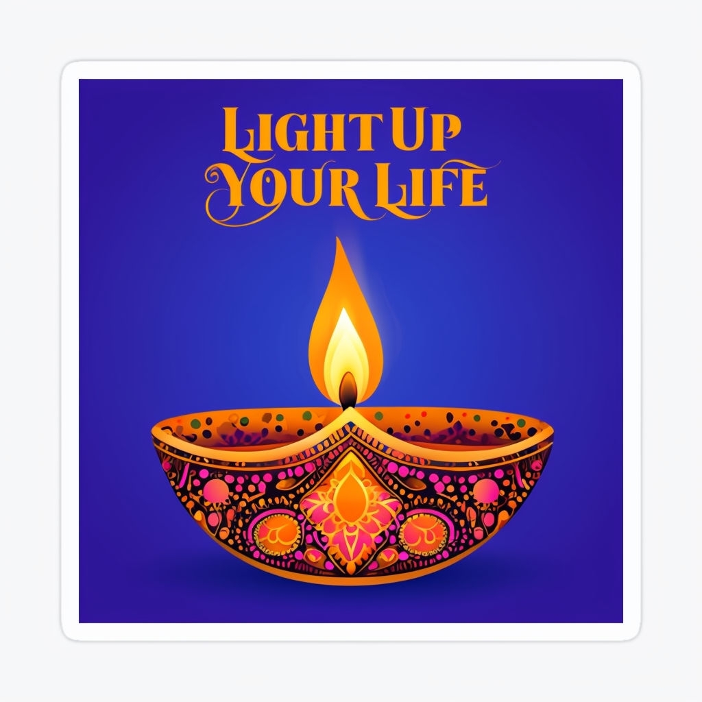 Colorful Ornate Diya Sticker with 'Light Up Your Life' Text