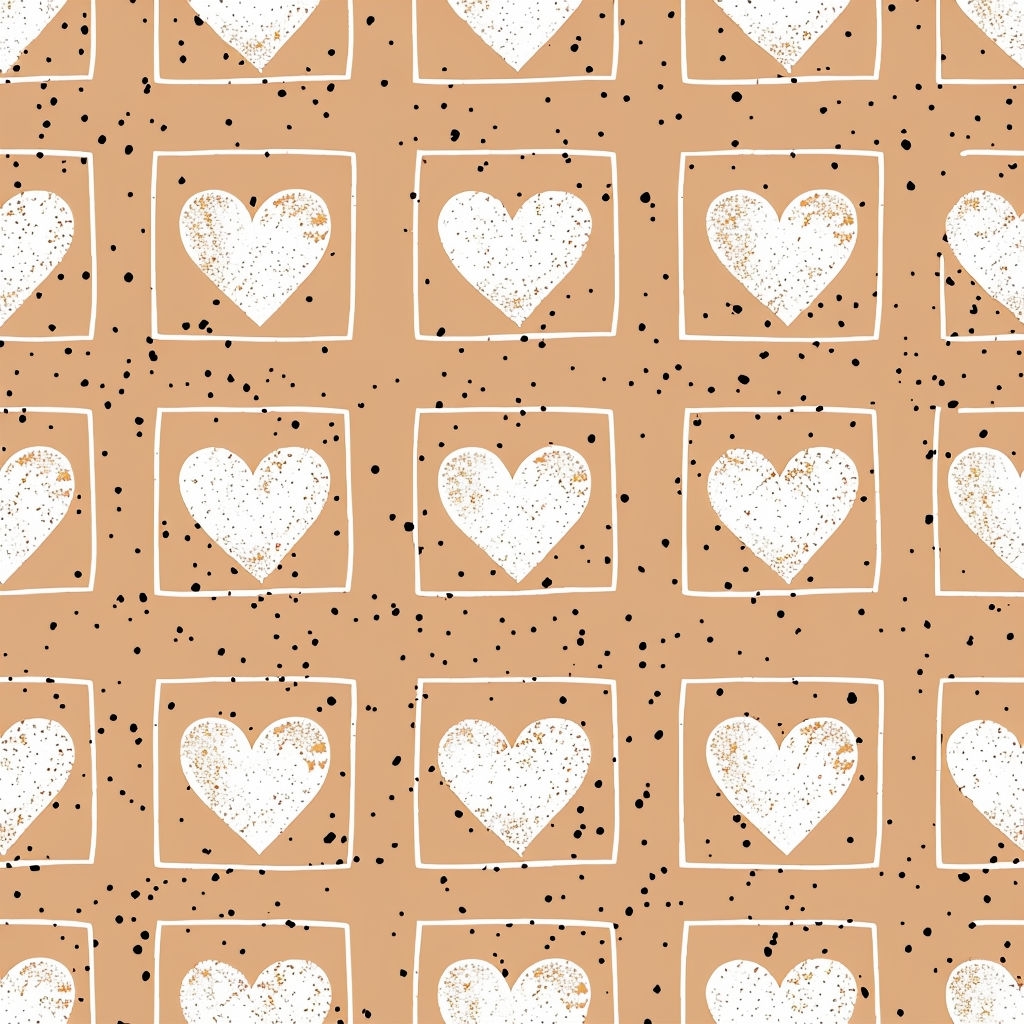 White Hearts Rustic Seamless Pattern on Light Brown Background
