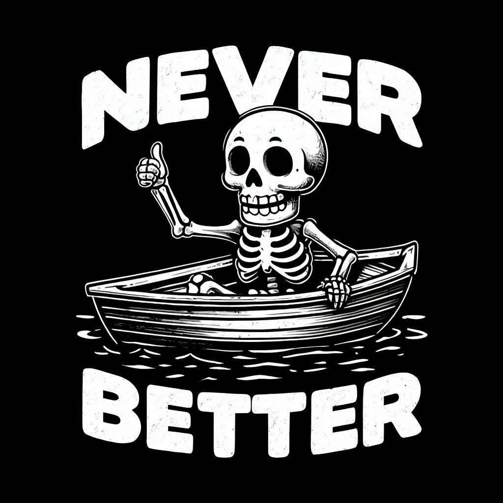 Cheerful Skeleton in Boat with Motivational Text T-Shirt