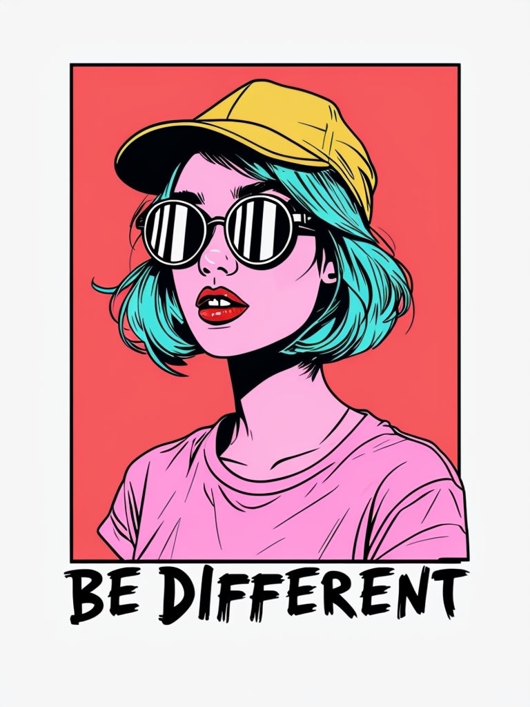 Empowering Comic Style Illustration of Be Different Woman Poster