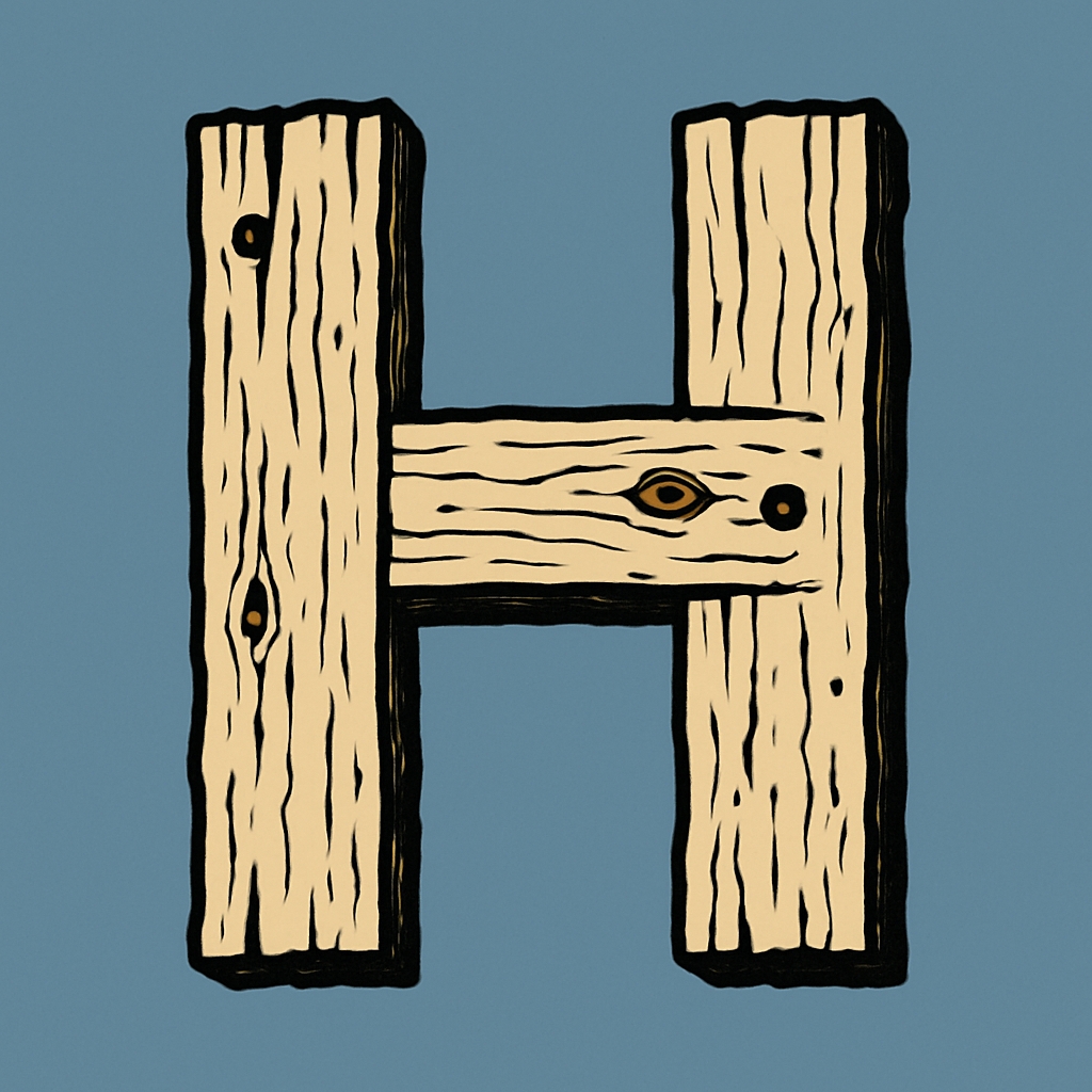 Rustic Wooden Letter H on Teal Background Monogram
