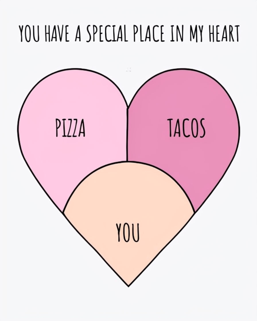 Whimsical Heart Illustration of Food and Affection Card