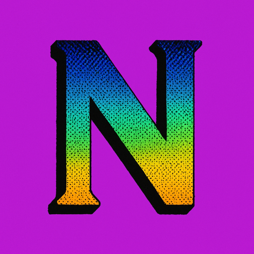 Vibrant Gradient Letter N Typography on Purple Background Monogram