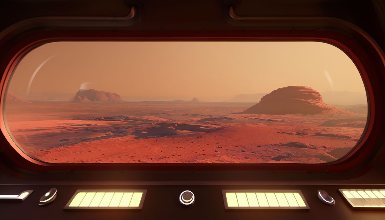 Retro-Futuristic Spaceship Cockpit View of Mars Wallpaper Virtual Backgrounds
