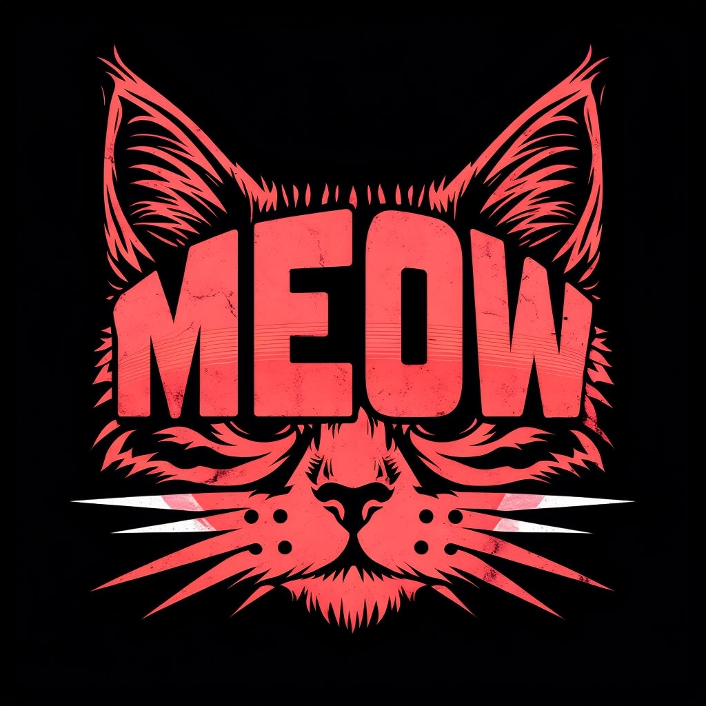 Vibrant Salmon Pink Cat Face Graphic T-Shirt