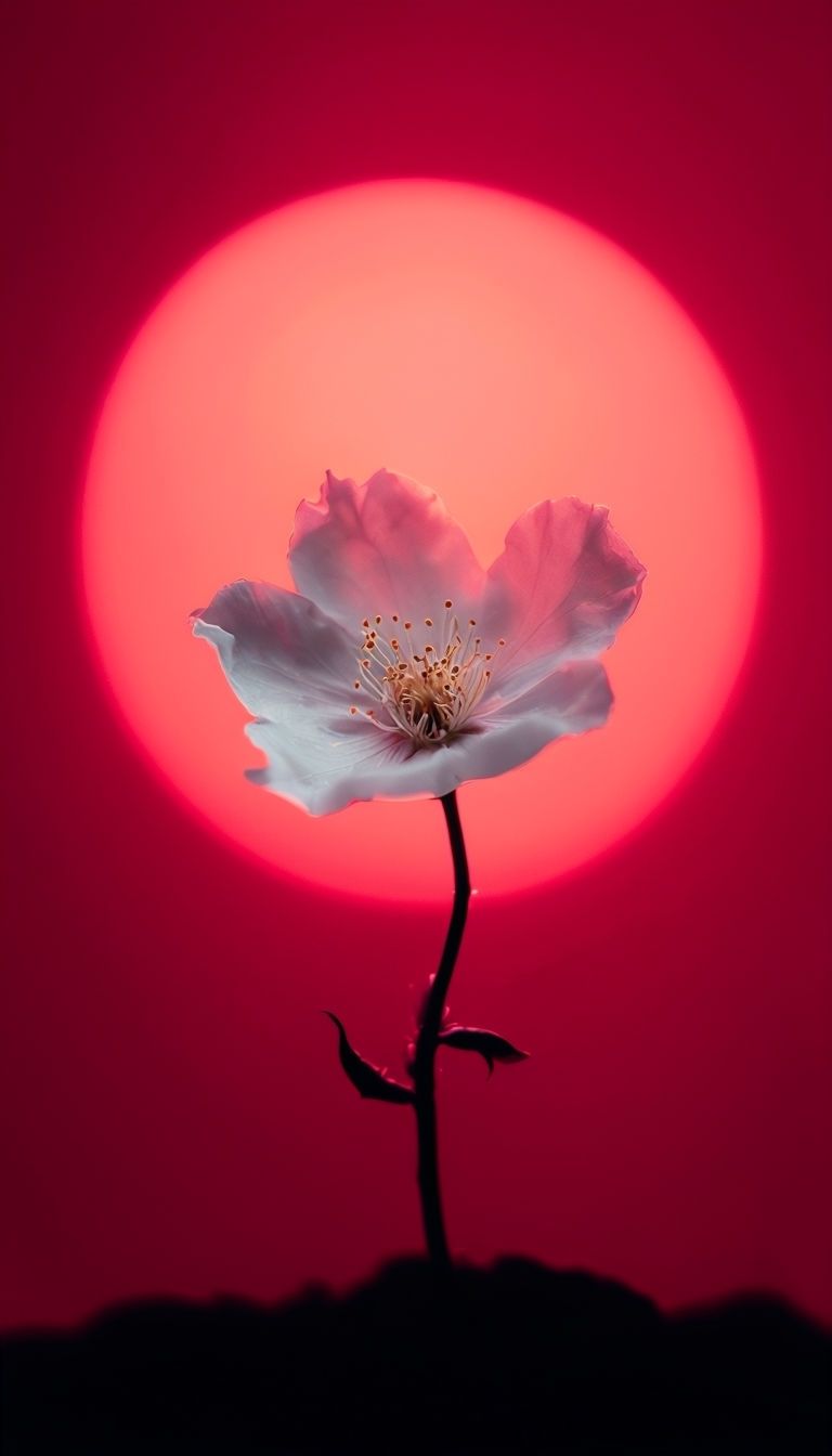"Elegant White Flower Macro Photography on Crimson Background Art"