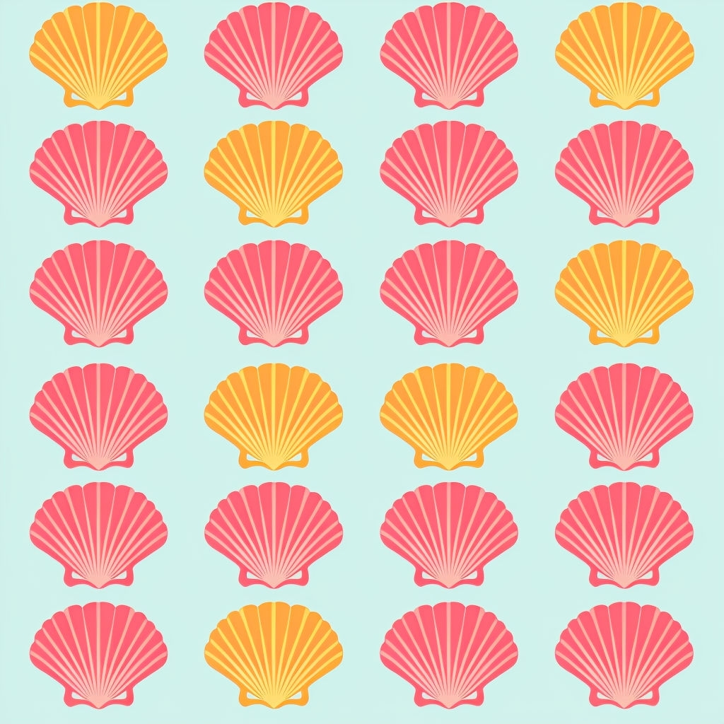 Vibrant Seashells Seamless Pattern with Coral and Yellow Design