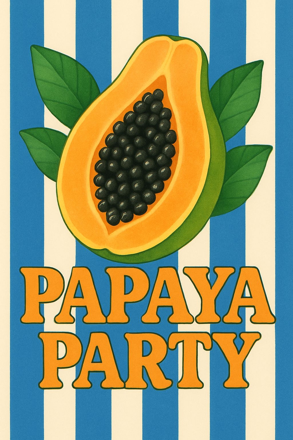 Vibrant Papaya Party Illustration with Stylish Leaves Poster