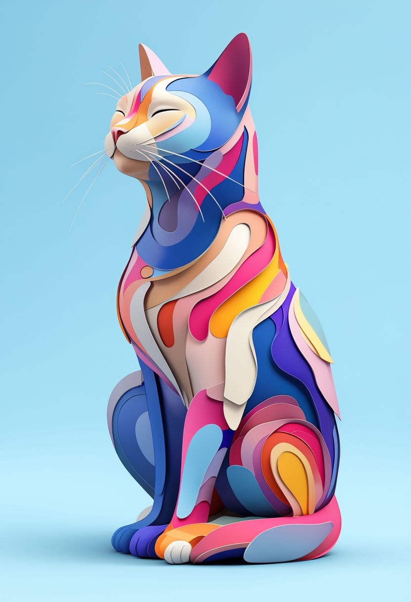 Colorful Abstract Cat Sculpture Digital Art Poster