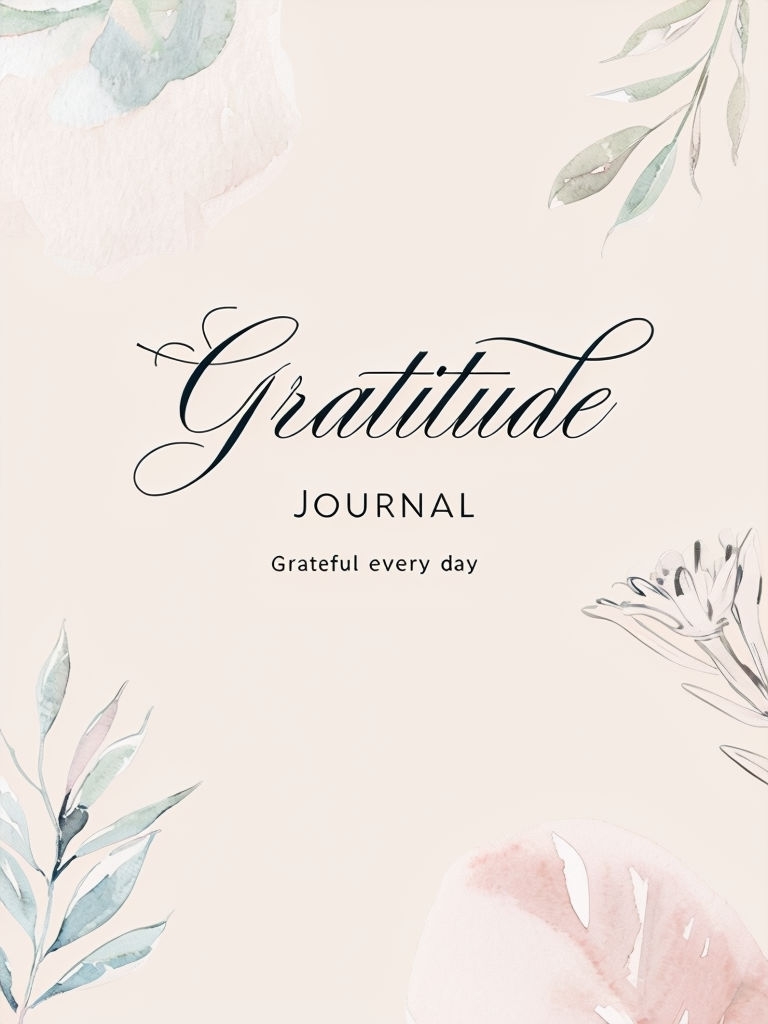 Elegant Botanical Gratitude Journal Design with Watercolor Elements EBook Cover