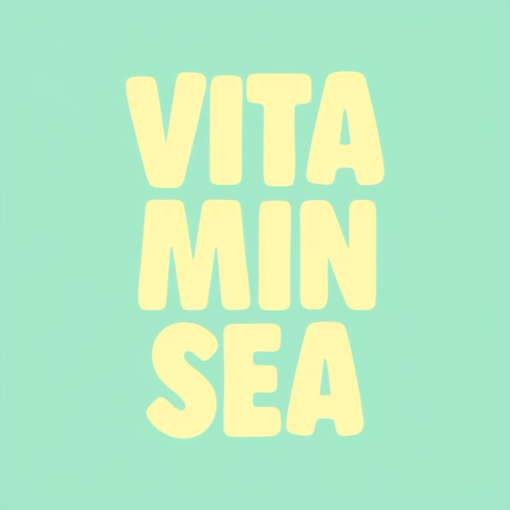 Playful Vitamin Sea Typography on Mint Green T-Shirt