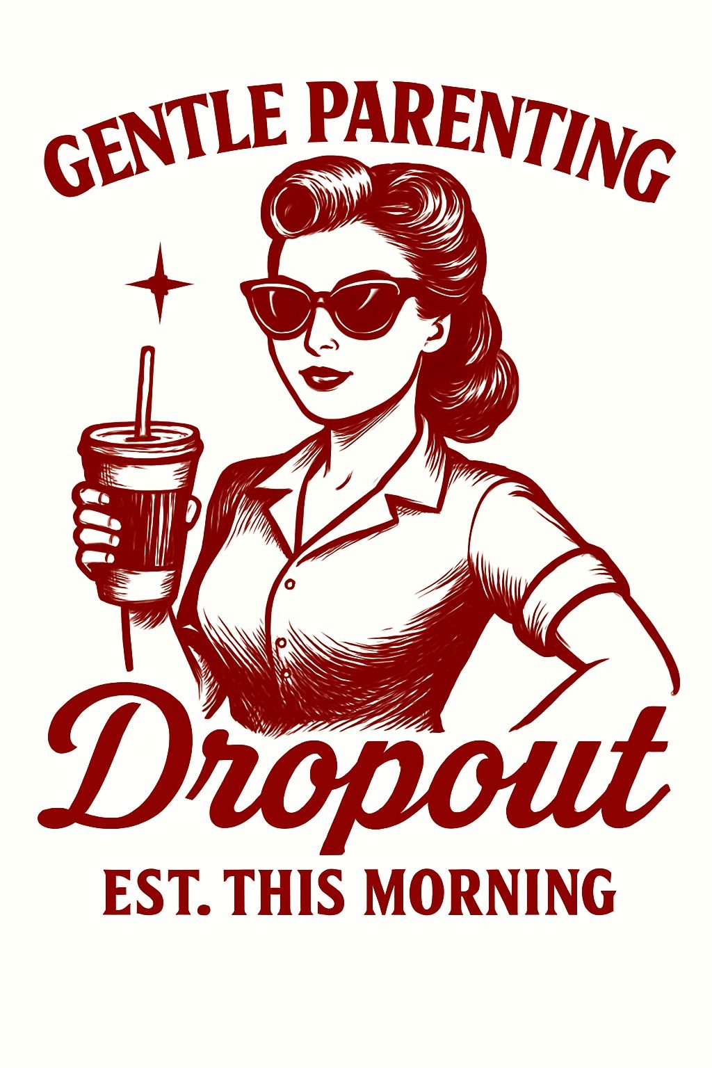 Vintage Woman with Coffee and Gentle Parenting Graphic T-Shirt