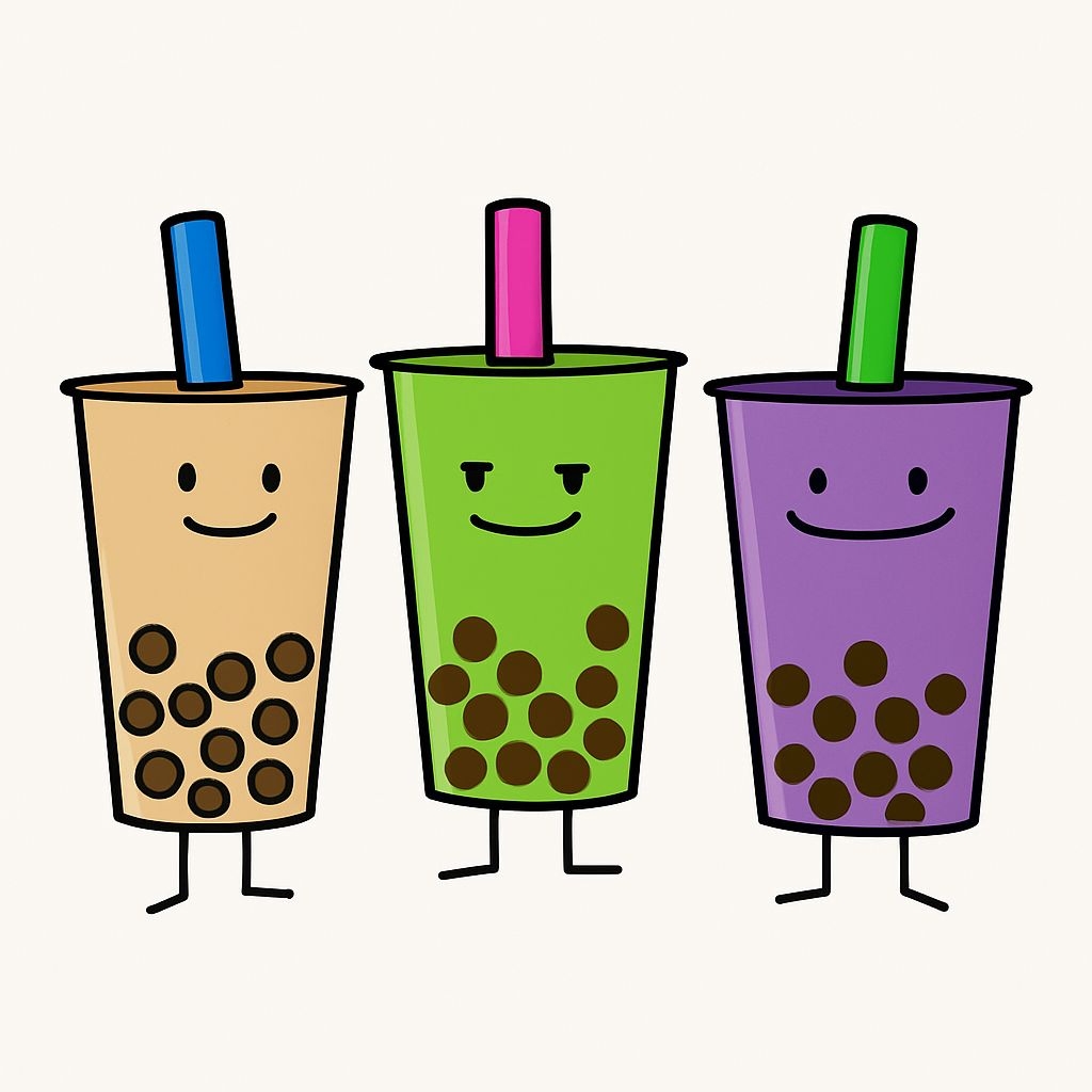 Playful Cartoon Bubble Tea Cups Character Sticker