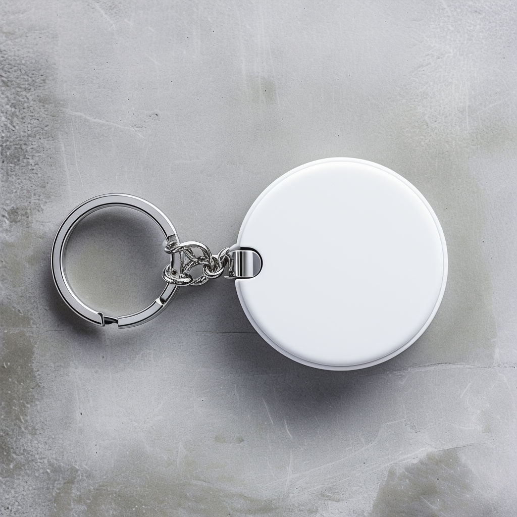 Minimalist Round White Keychain on Light Gray Background Mockup