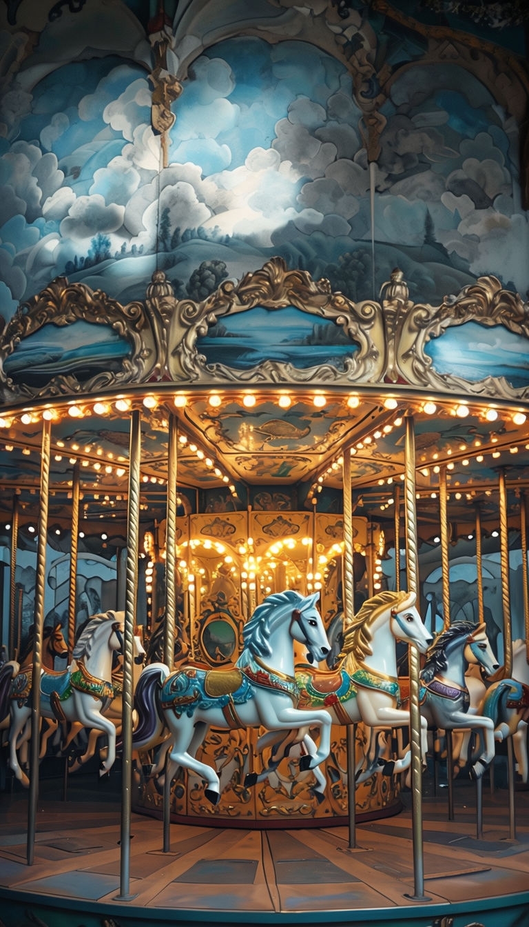 Vibrant Vintage Carousel Horses Art Print for Phone Case Cover