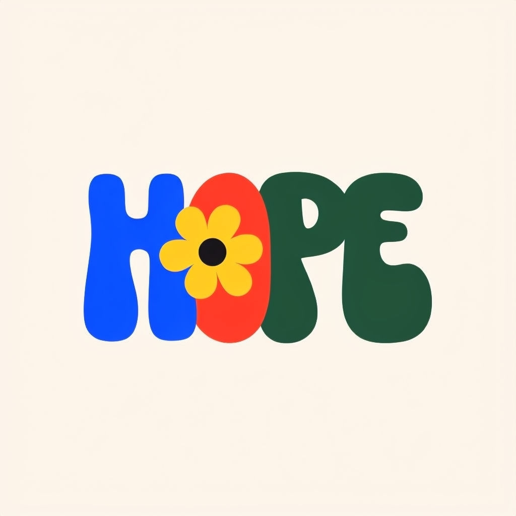 Vibrant Minimalist HOPE Logo with Colorful Flower Design