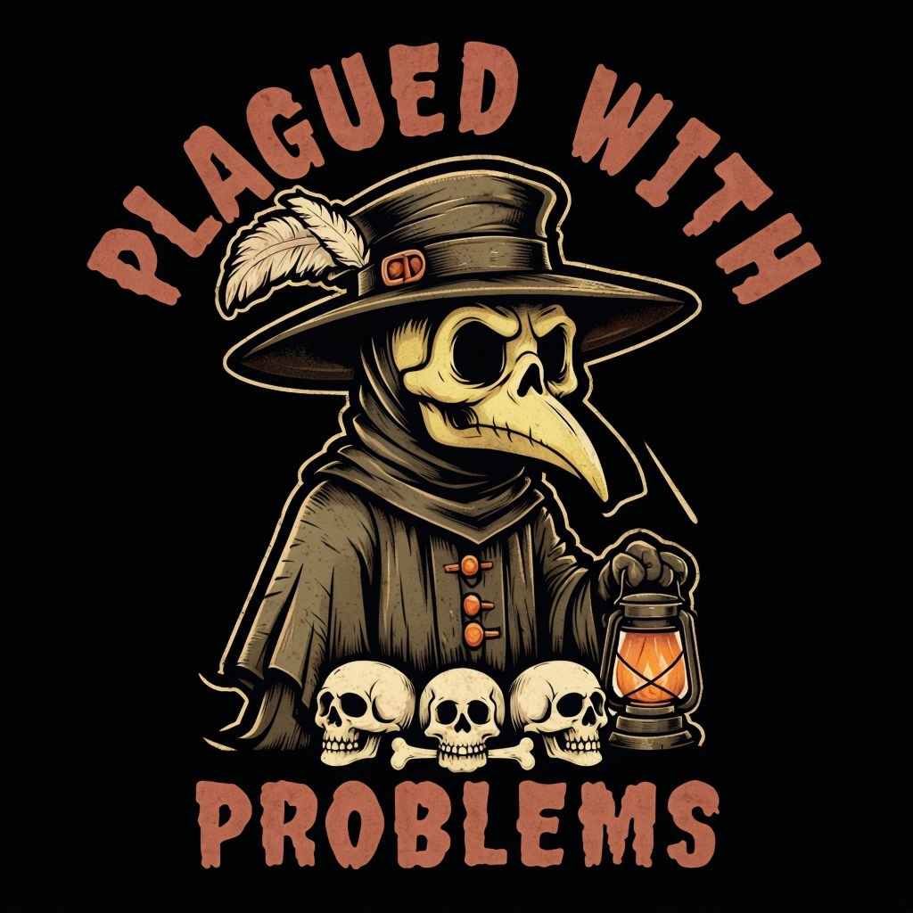 Gothic Cartoon Plague Doctor with Lantern and Skull Design T-shirt