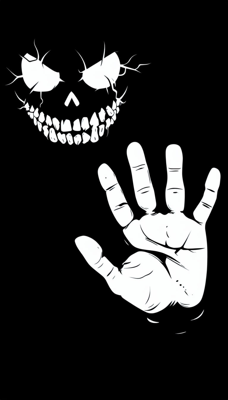 Sinister Skull and Handprint High-Contrast Digital Art Poster