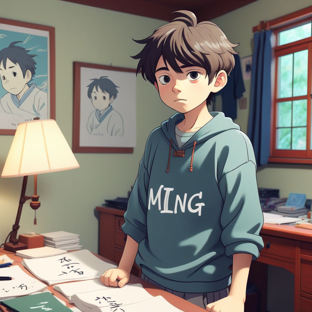 Draw a scene in Studio Ghibli style of a boy wearing clothes... by 김민기 ...