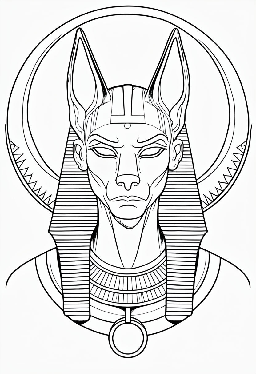 Symmetrical Line Drawing of Anubis for Creative Coloring Book Pages