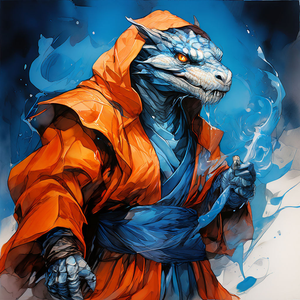 Sapphire and azure dragonborn monk by Daniele Riccio - Playground