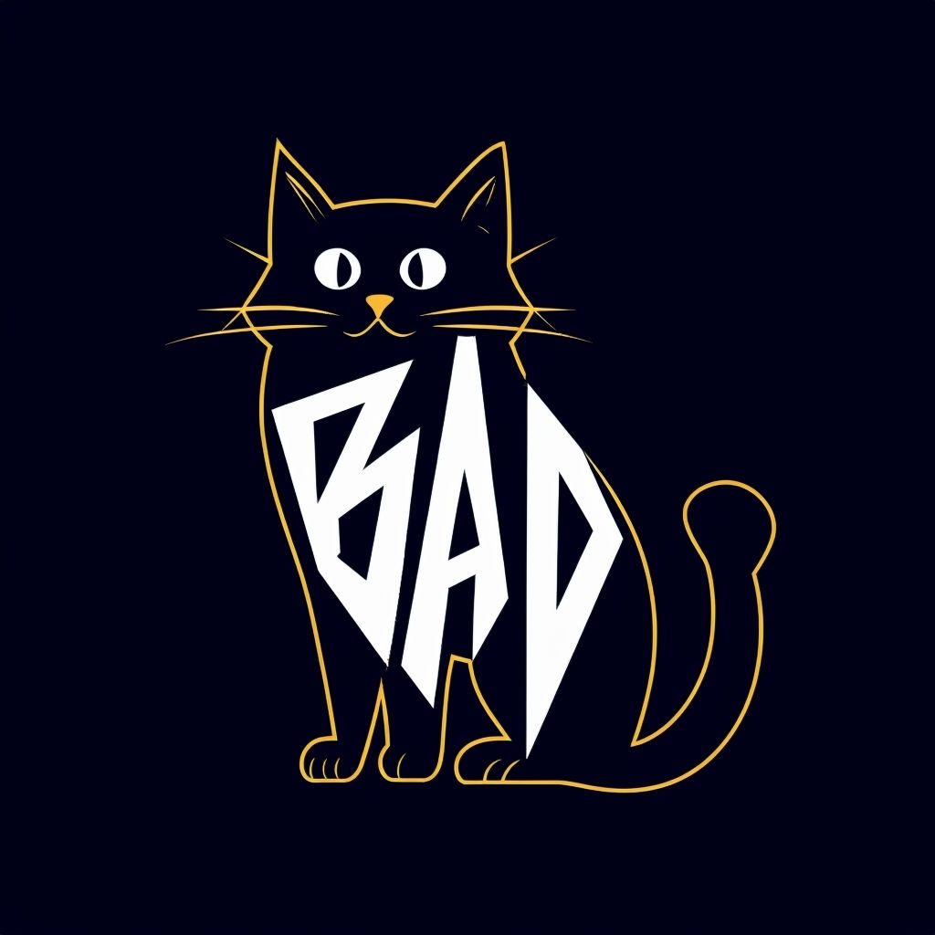 Stylish Black Cat with Bold BAD Text Design T-Shirt