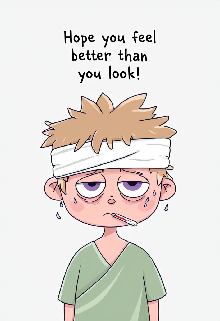 Sick Cartoon Character Hope You Feel Better Greeting Card