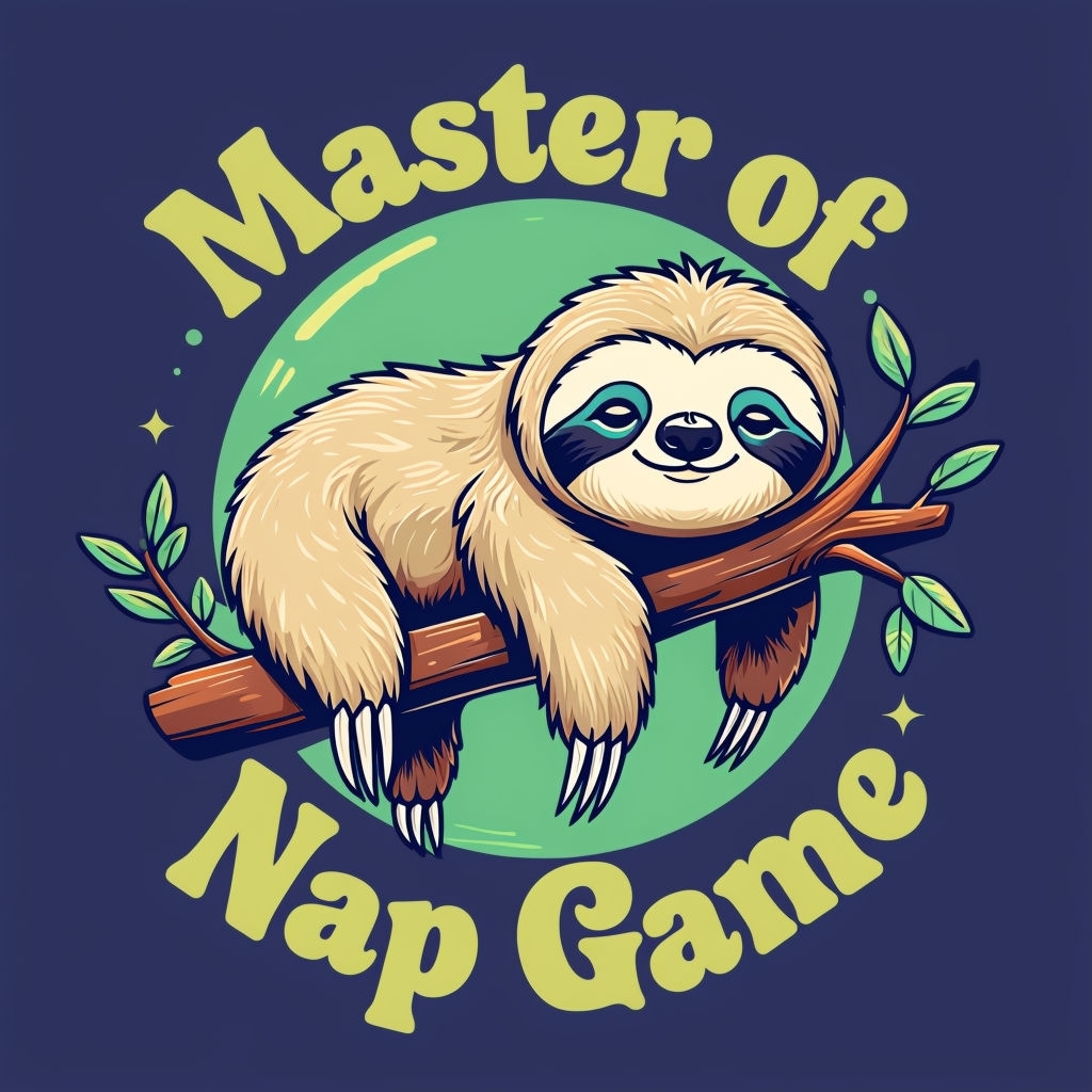 Cheerful Sloth Master of the Nap Game Cartoon T-Shirt