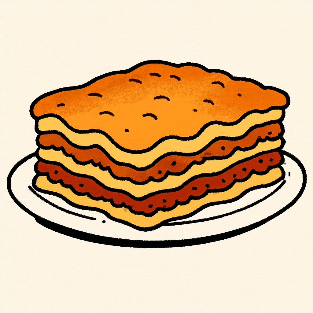 Playful Cartoon Lasagna Dish Illustration Sticker
