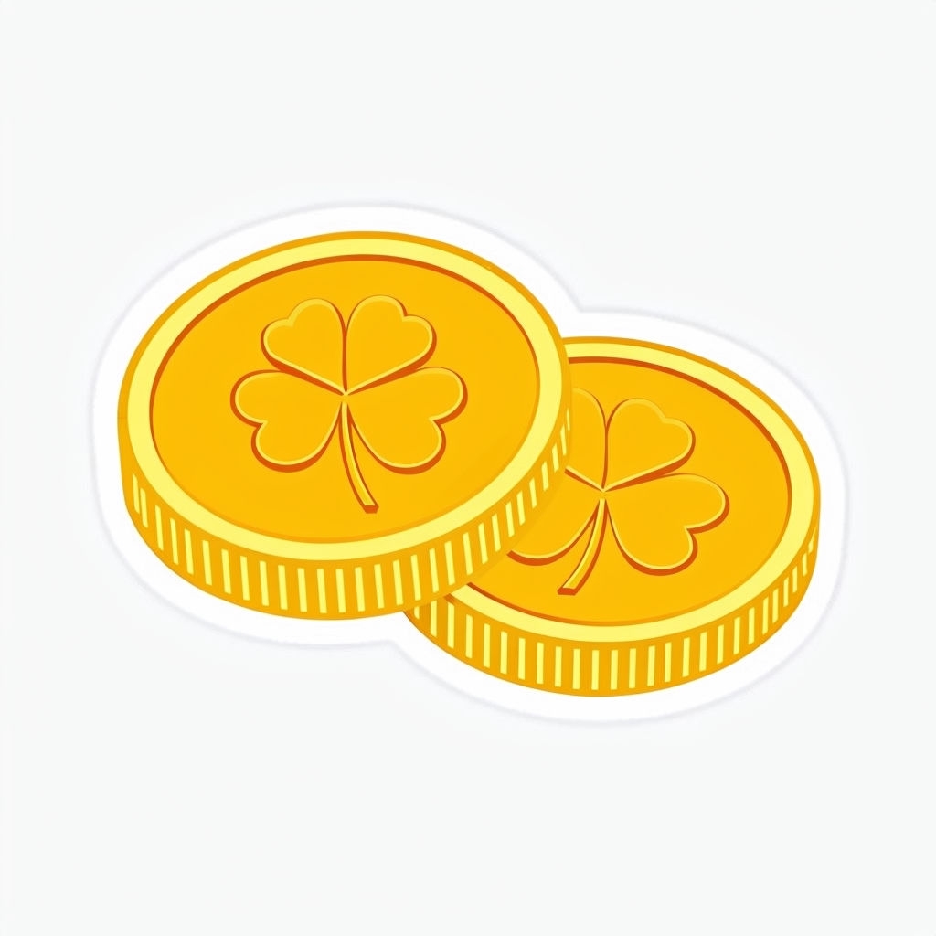 Gold Embossed Four-Leaf Clover Coins Illustration Sticker