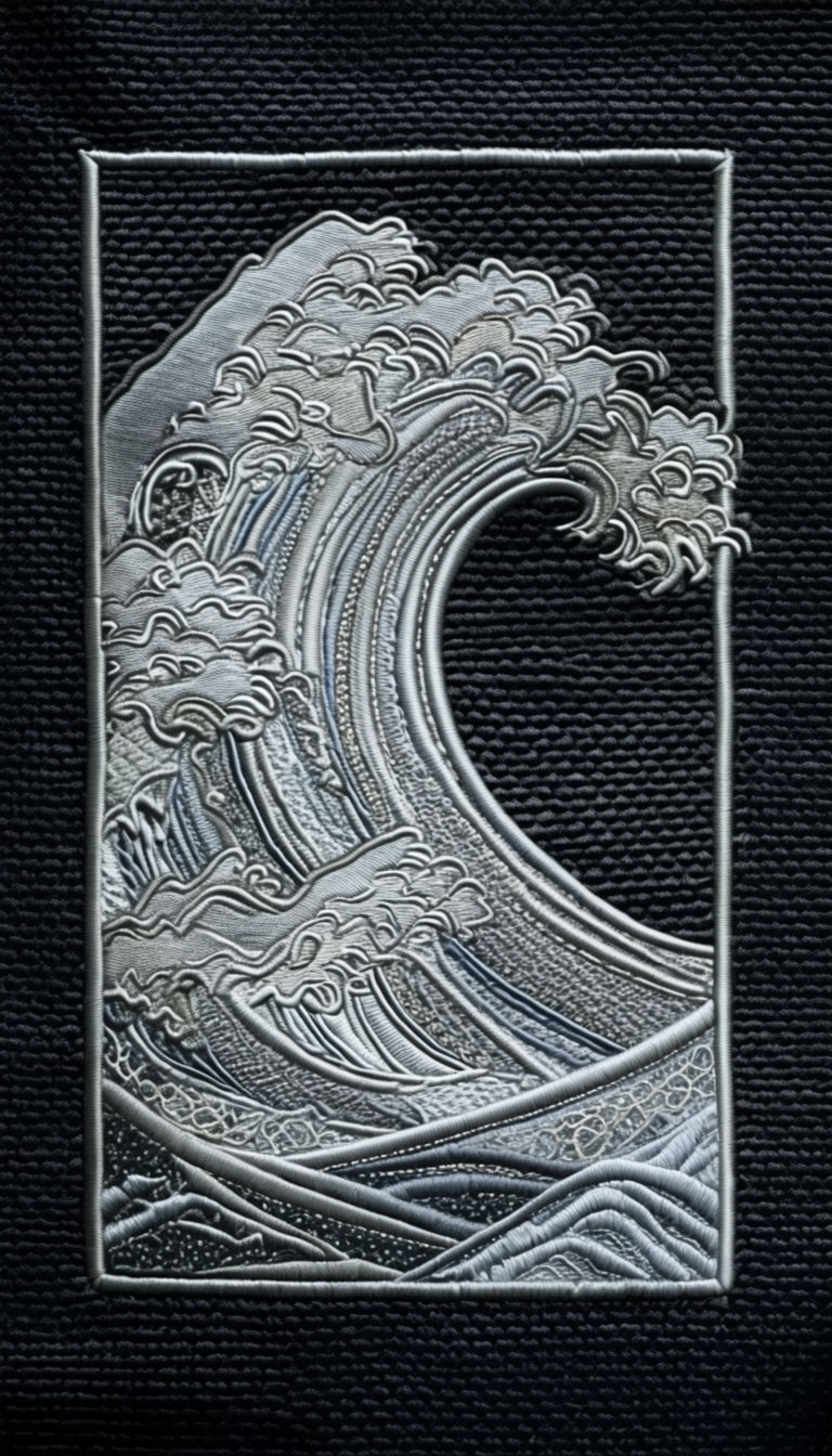 Stylized Ocean Wave Embroidery Design for Phone Case Cover