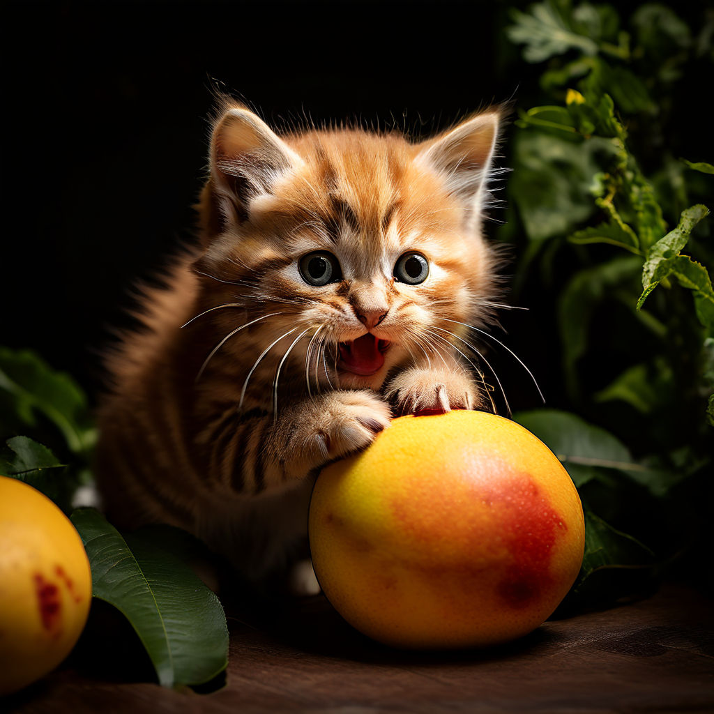 Kitten eat a mango by Cabcabon Es - Playground