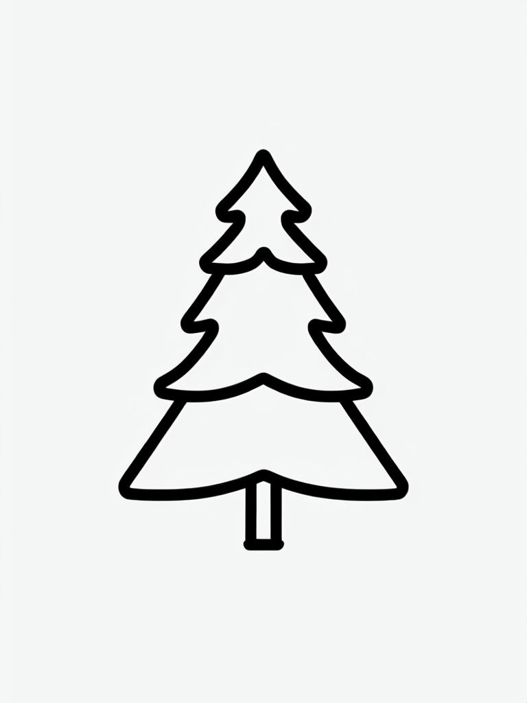 Minimalist Black Line Christmas Tree Illustration Coloring Book Pages