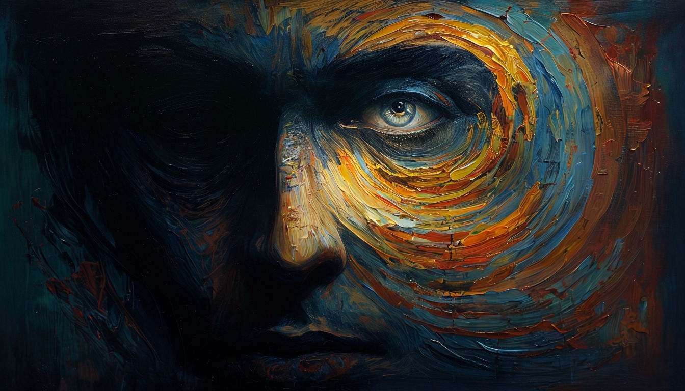 Abstract Human Face with Spiral Patterns Artistic Background