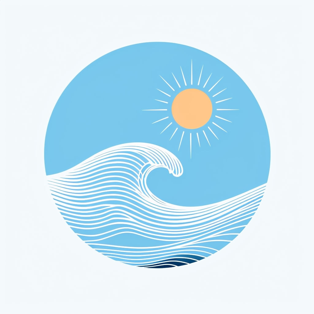 Minimalist Sky Blue Sun and Wave Emblem Sticker
