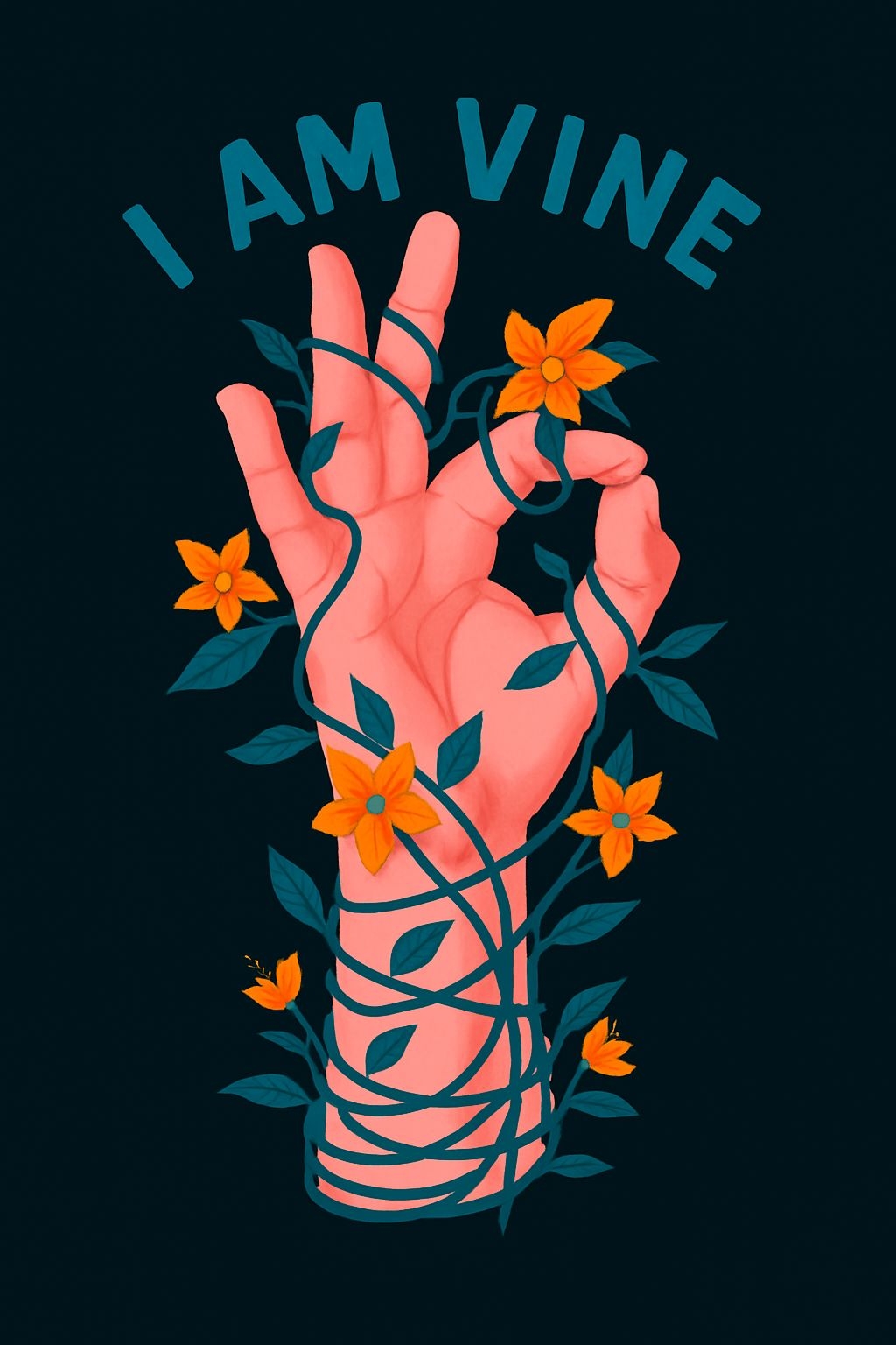 I Am Vine: Coral Hand and Vines Modern Abstract Poster
