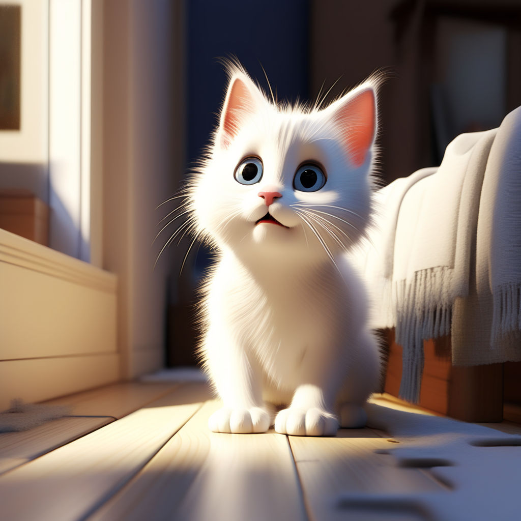 A cute white cate scared and cute white cate hidden in the r... by ...