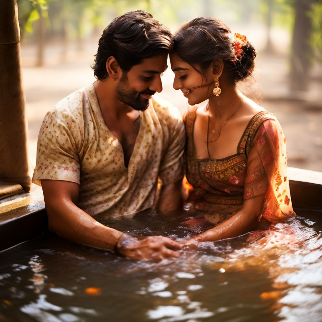 beautiful indian couple making out in the river