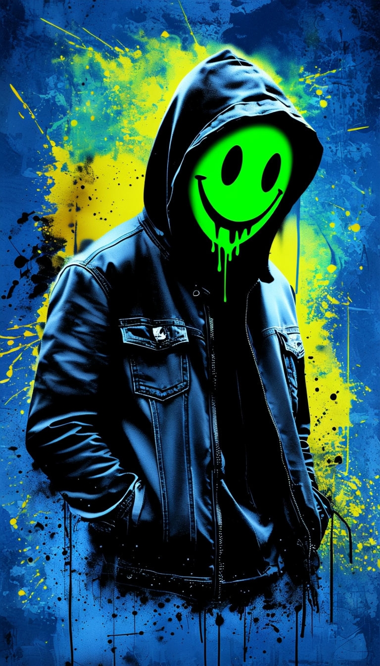 Mysterious Neon Smiley Face Figure Urban Art Mobile Wallpaper