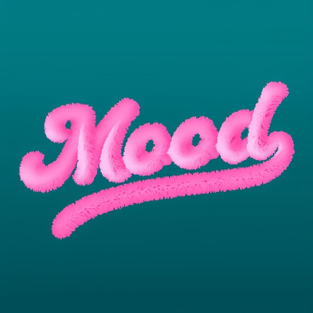 Fluffy Pink 'Mood' Text Logo on Teal Gradient Background Logo