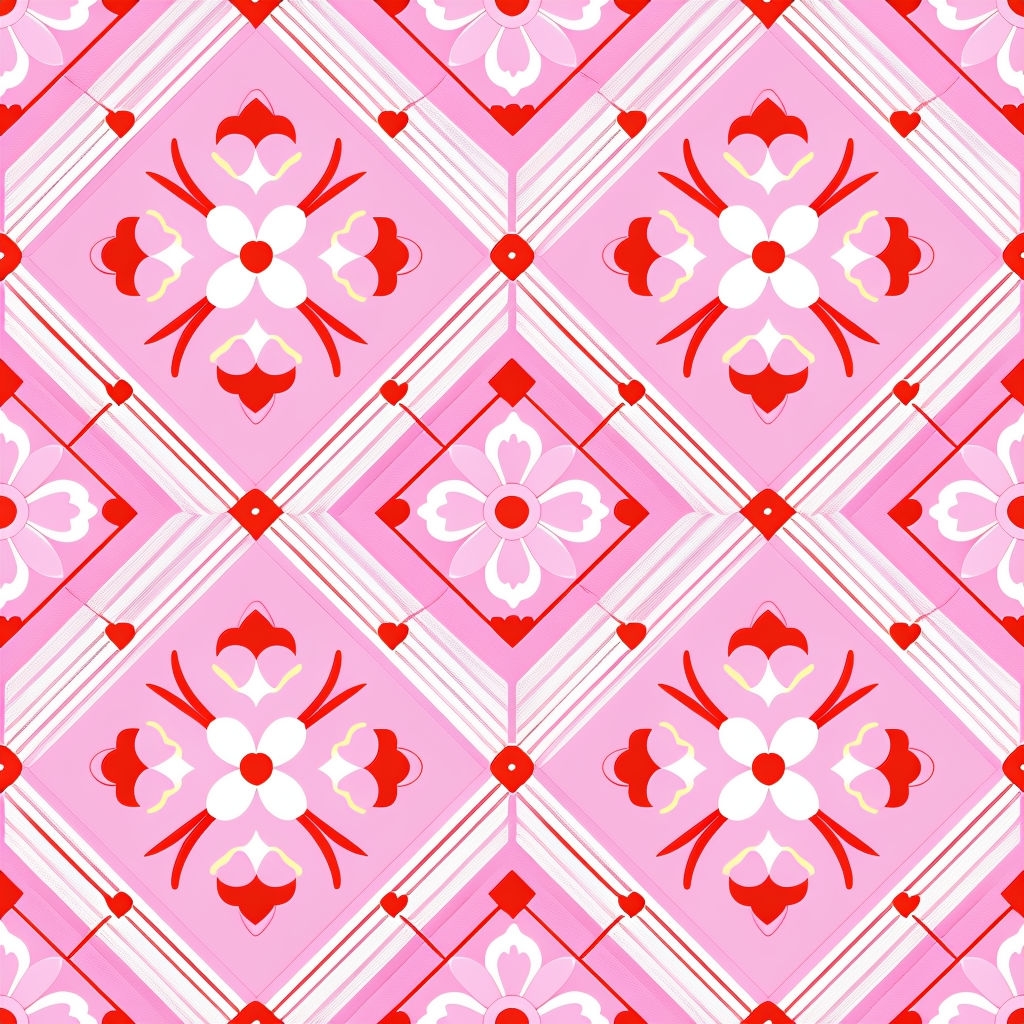 Cheerful Floral Hearts Seamless Pattern on Light Pink Background