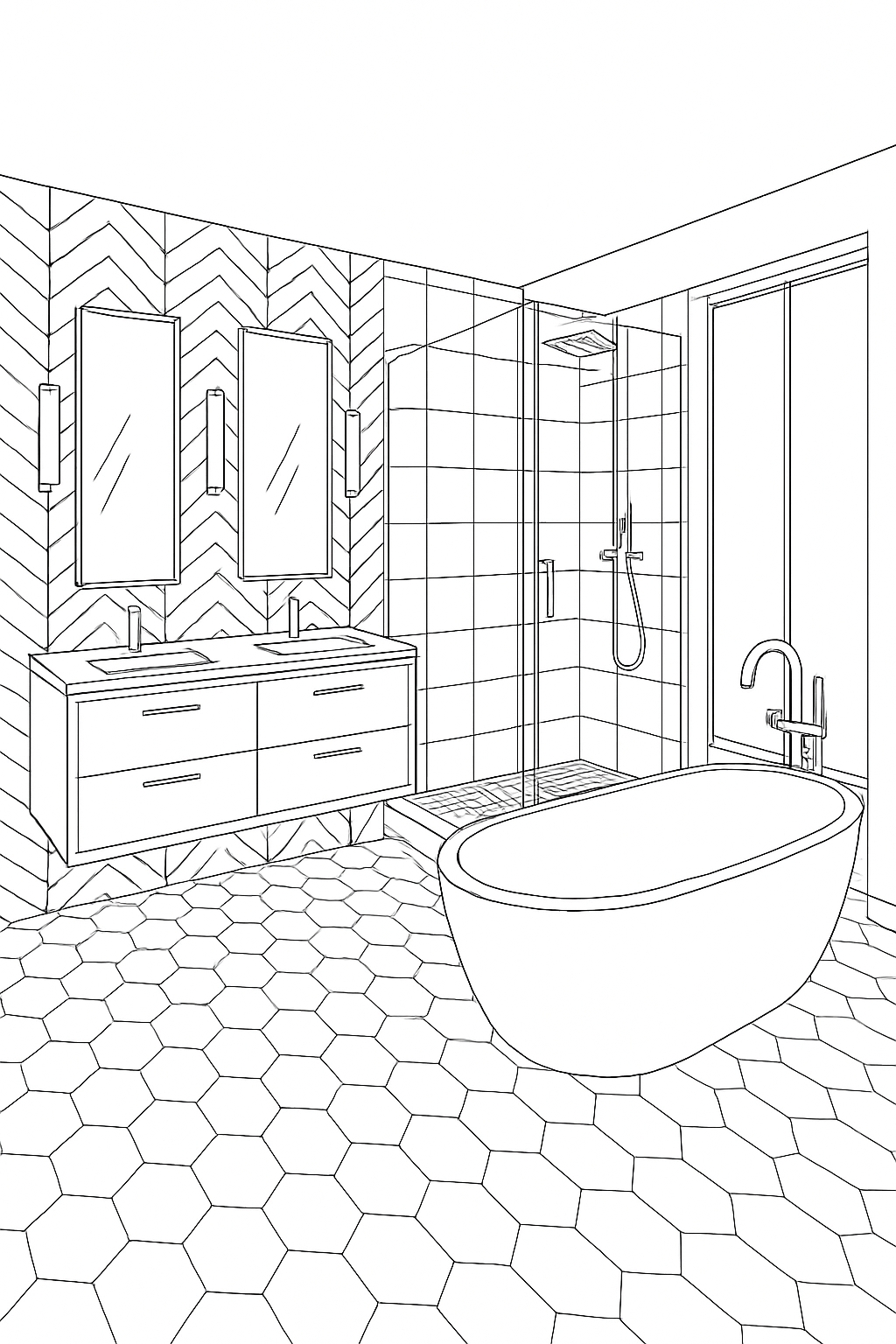 Modern Minimalist Bathroom Line Drawing Coloring Page