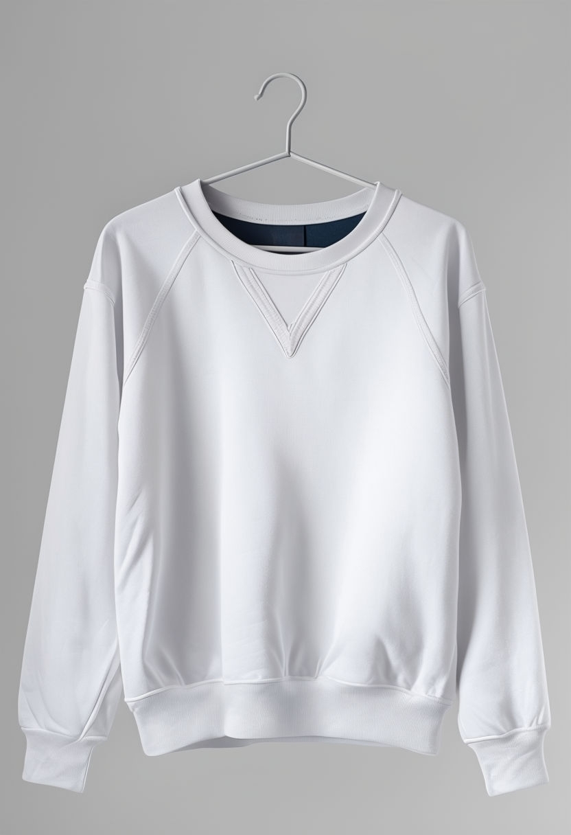 Elegant White Sweatshirt Displayed on Light Gray Hanger Mockup