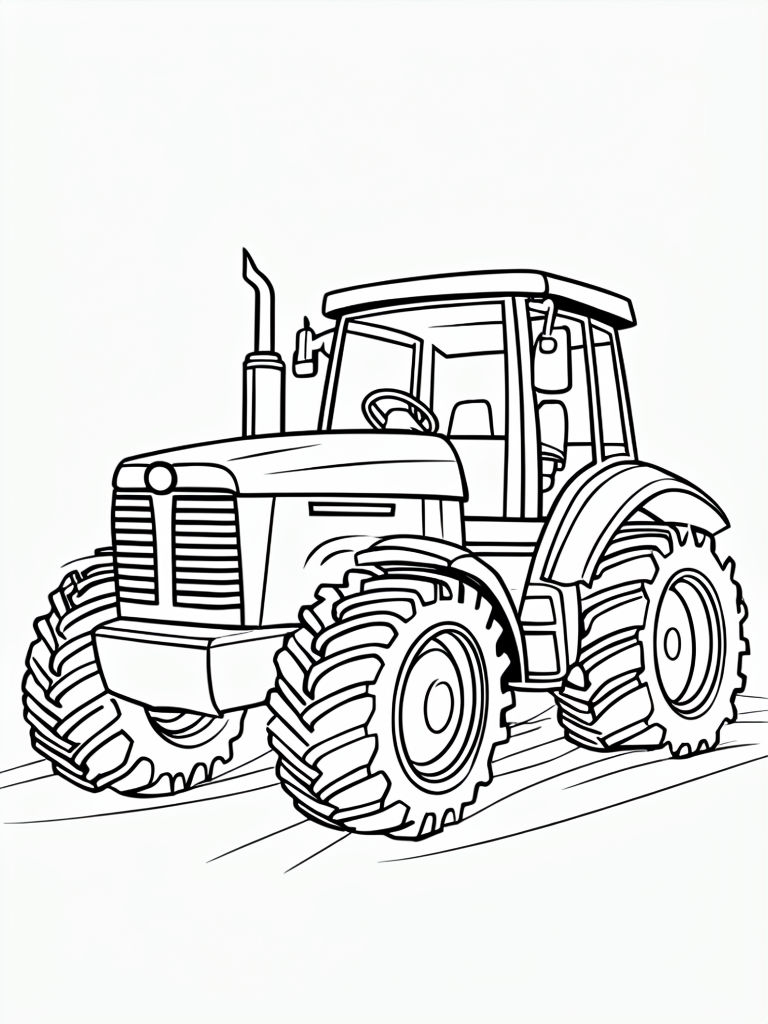 Cheerful Cartoon Tractor Line Drawing for Coloring Fun Coloring Book Pages