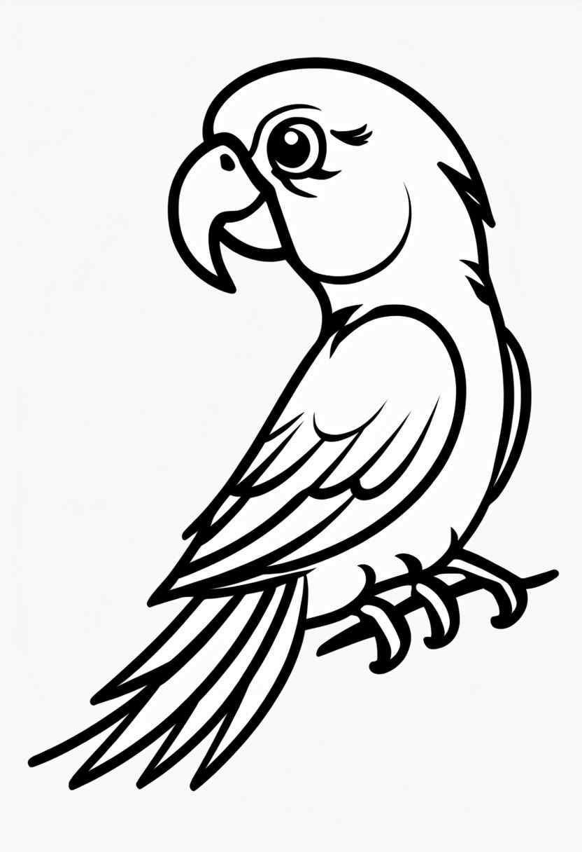 Cartoon Parrot Outline for Kids Coloring Book Pages