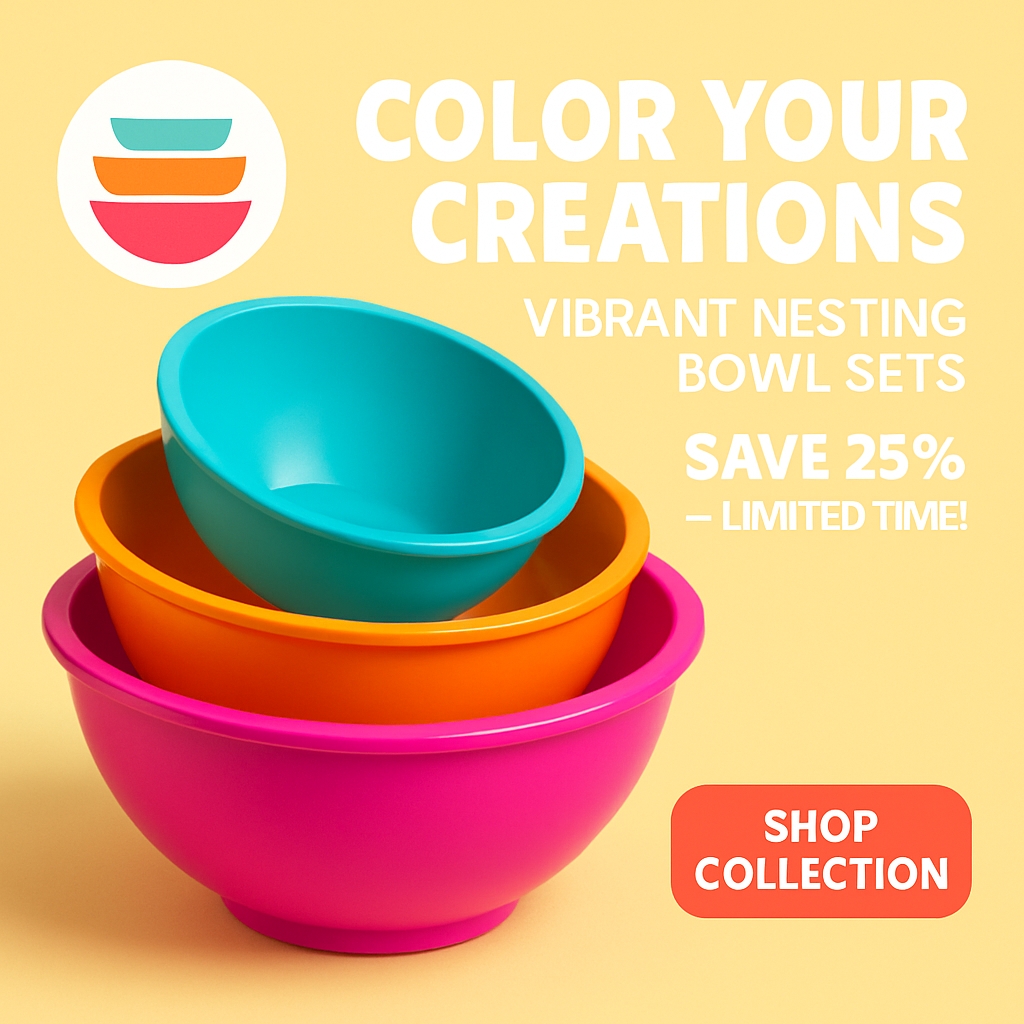 Vibrant Nesting Bowls Promotion with Colorful Design Ads